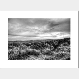 Mablethorpe Sand Dunes, Stormy skies, Black And White Posters and Art